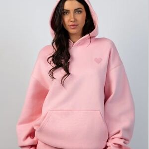 New "Love" Comfrt Hoodie Soft Pink Size S Oversized Tags On Back NWOT NEVER WORN
